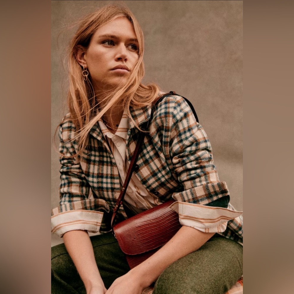 Sezane Will Plaid Jacket in Cream, Green, and Brown